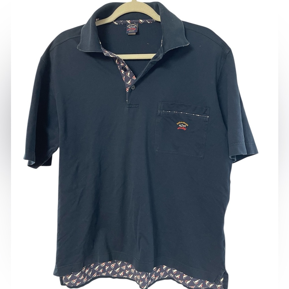 Paul & Shark Men’s Polo T-Shirt L Blue Logo Pocket Made In Italy